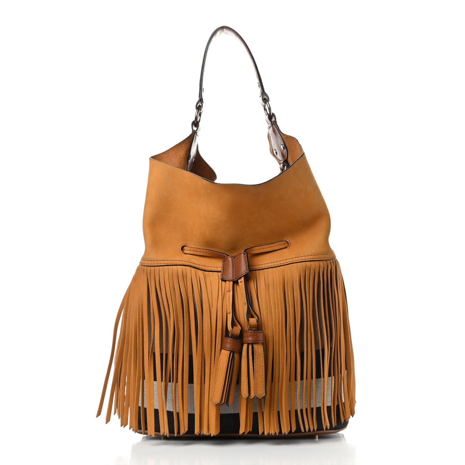 Burberry Suede Fringe Large Belgrove Bucket Bag Tan 2 of 14