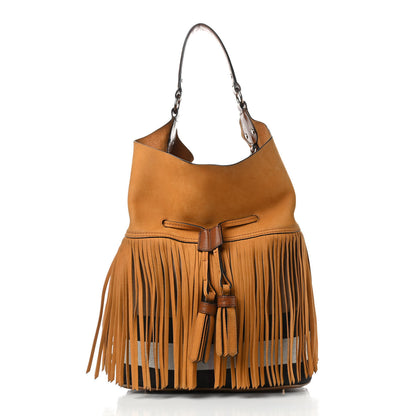 Burberry Suede Fringe Large Belgrove Bucket Bag Tan 2 of 14