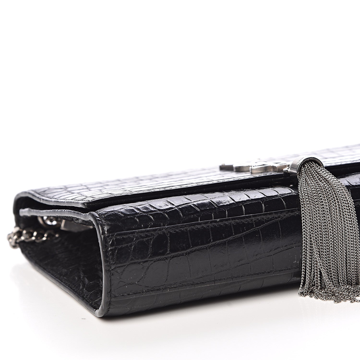 Saint Laurent Calfskin Crocodile Embossed Medium Classic Monogram Kate Tassel Satchel Black 8 of 12