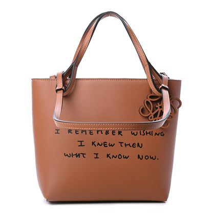 Loewe Calfskin Words Double Handle Square Tote Tan 1 of 4