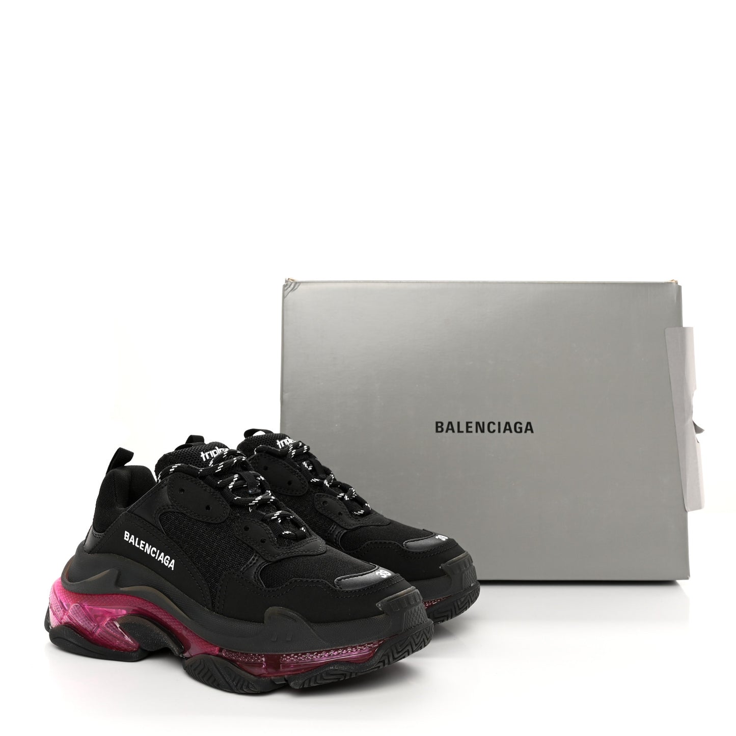 Fabric Mesh Clear Sole Womens Triple S Sneakers 39 Black Pink Neon