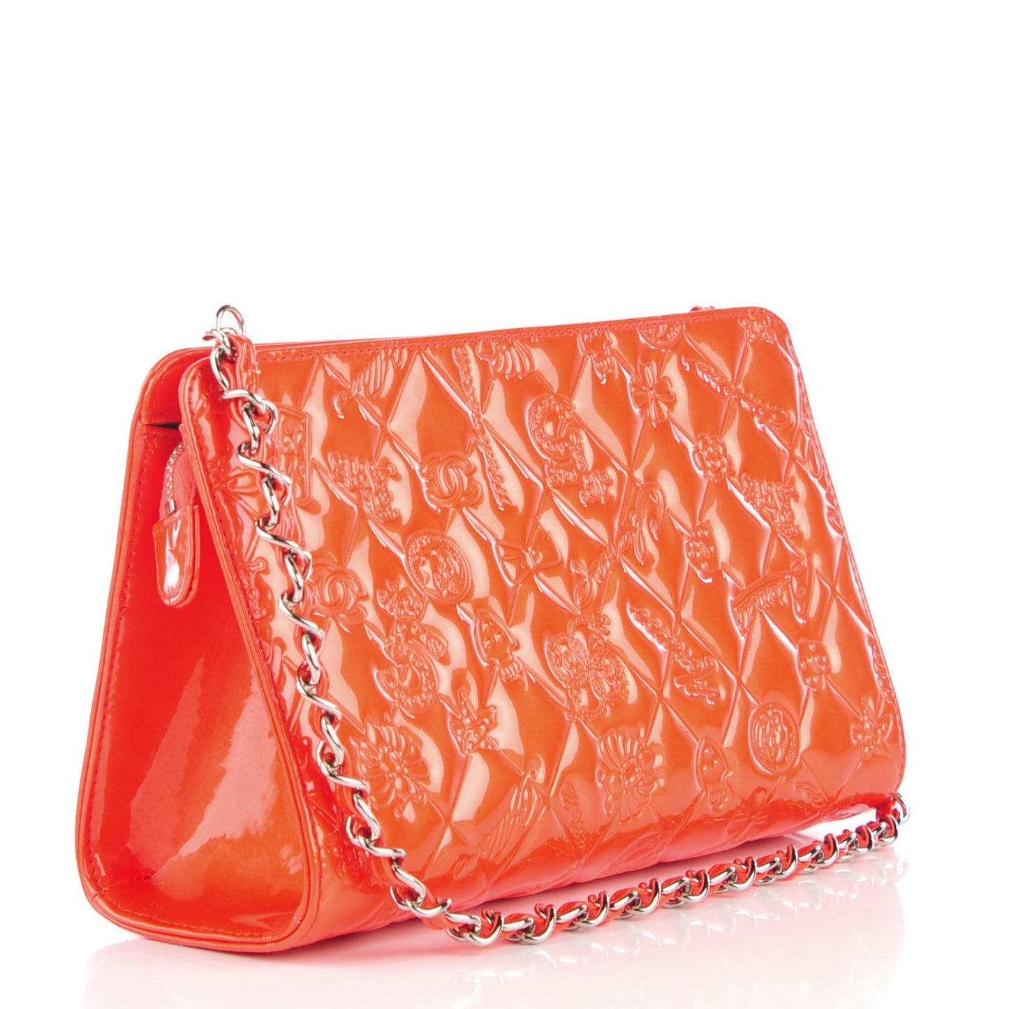Patent Calfskin Lucky Symbols Pochette Coral