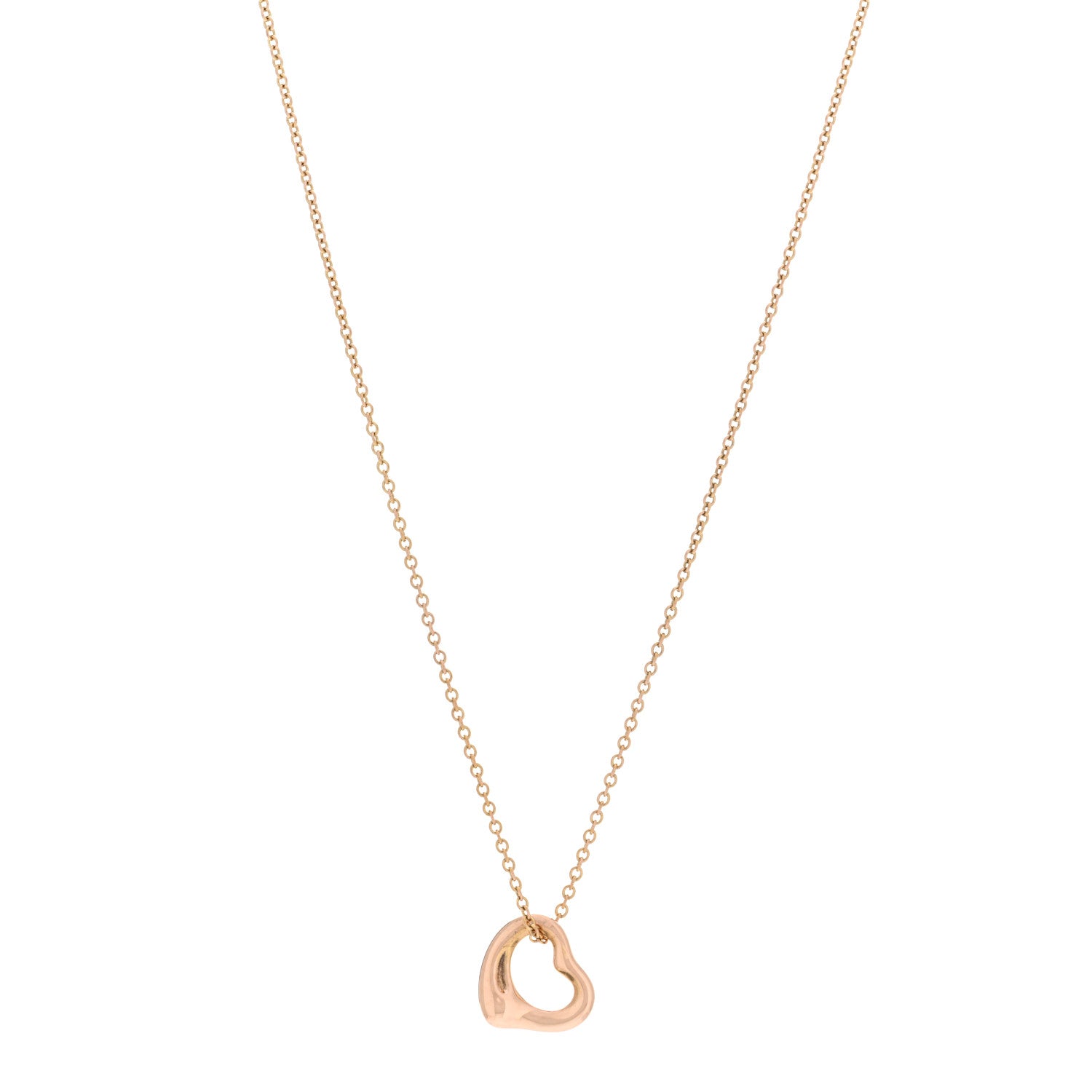 Tiffany 18K Rose Gold 11mm Elsa Peretti Open Heart Pendant Necklace 1 of 4