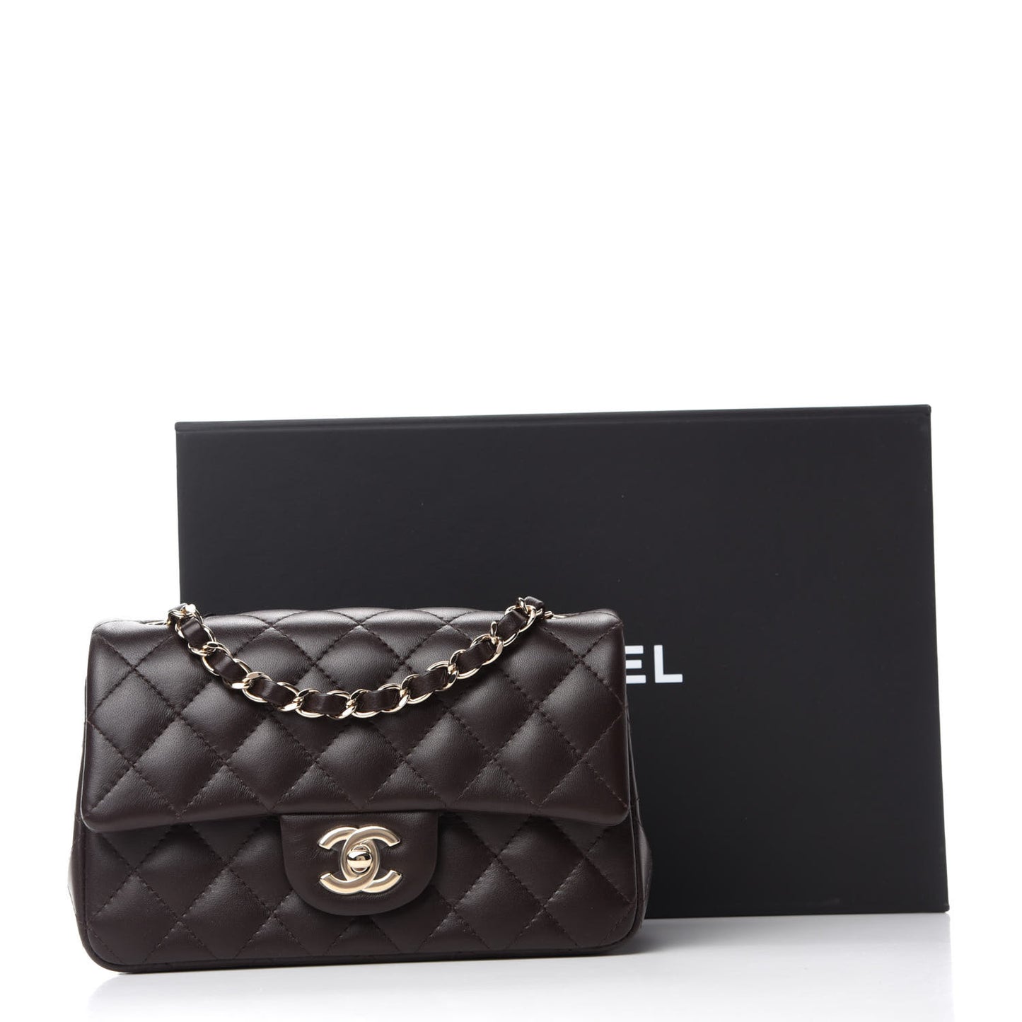Lambskin Quilted Mini Rectangular Flap Dark Brown