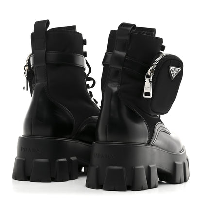 Prada Spazzolato Rois Nylon Metal Triangle Logo Monolith Pouch Pocket 55mm Boots 39 Black 5 of 10