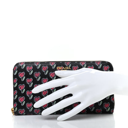 Prada Vitello Move Love Print Metal Zip Around Wallet Black 2 of 6