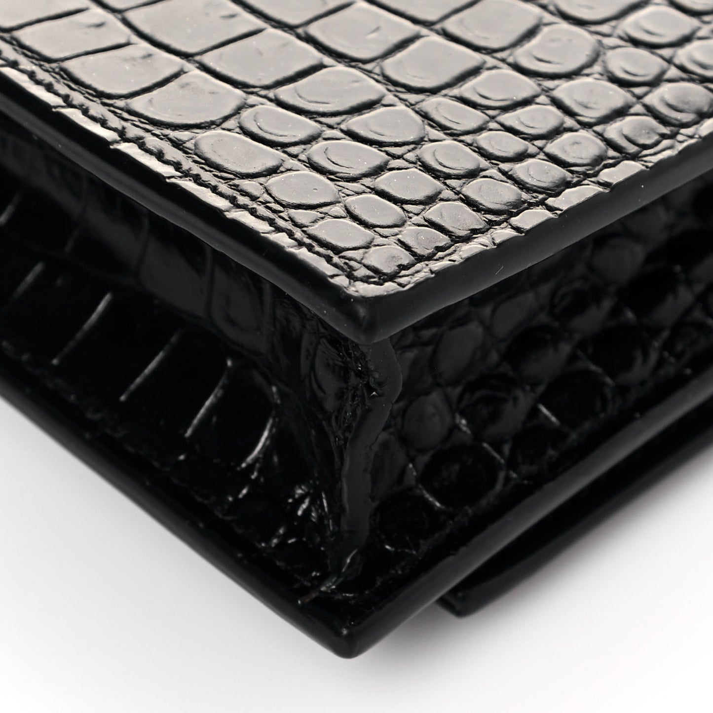 Calfskin Crocodile Embossed Kate Monogram Tassel Chain Wallet Black