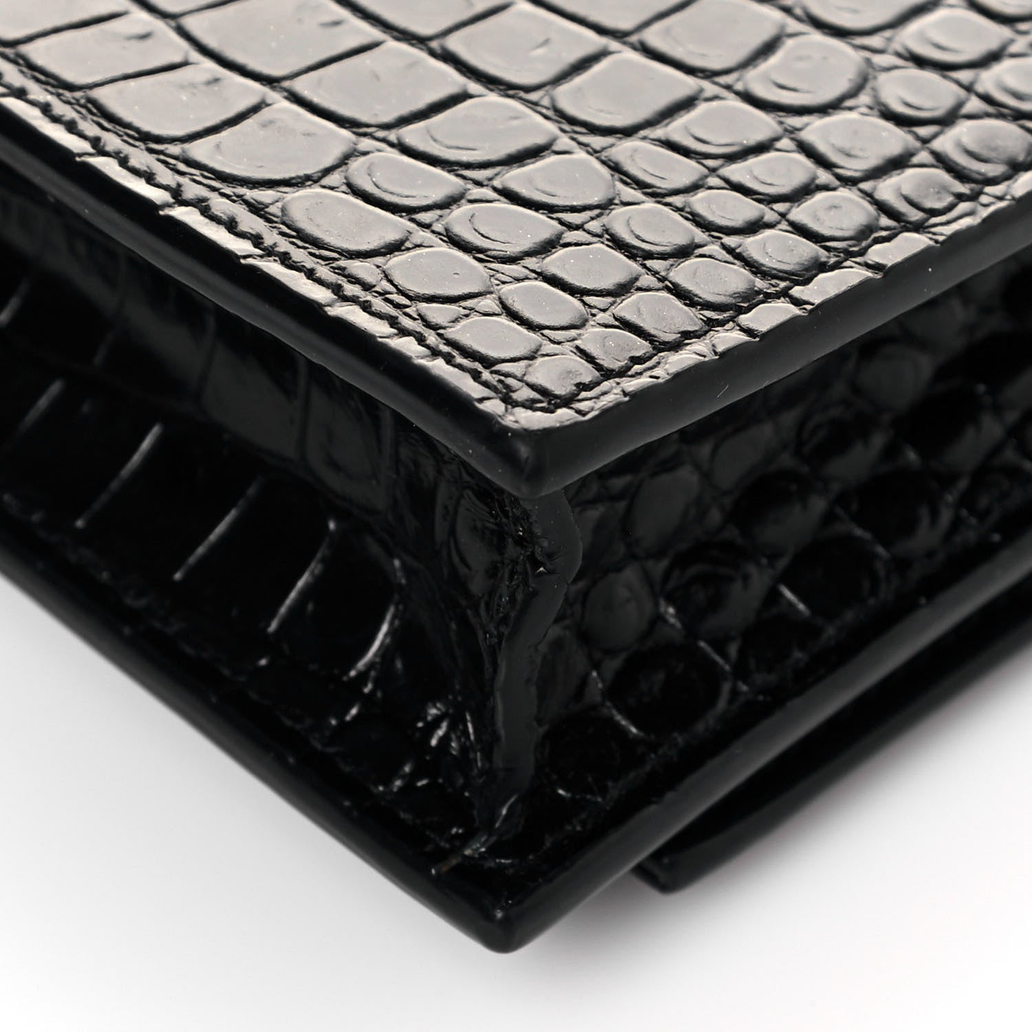 Saint Laurent Calfskin Crocodile Embossed Kate Monogram Tassel Chain Wallet Black 11 of 12