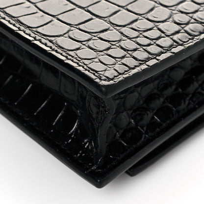 Saint Laurent Calfskin Crocodile Embossed Kate Monogram Tassel Chain Wallet Black 11 of 12