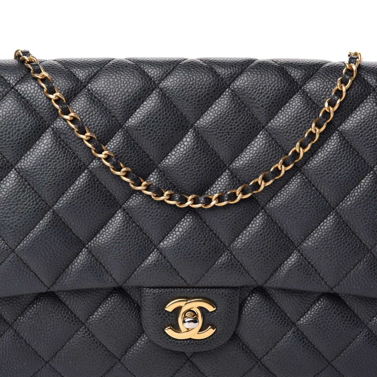 Caviar Quilted Clutch With Chain Flap Black