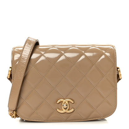 Chanel Shiny Calfskin Quilted Suede Goatskin Mini Messenger Beige 1 of 11