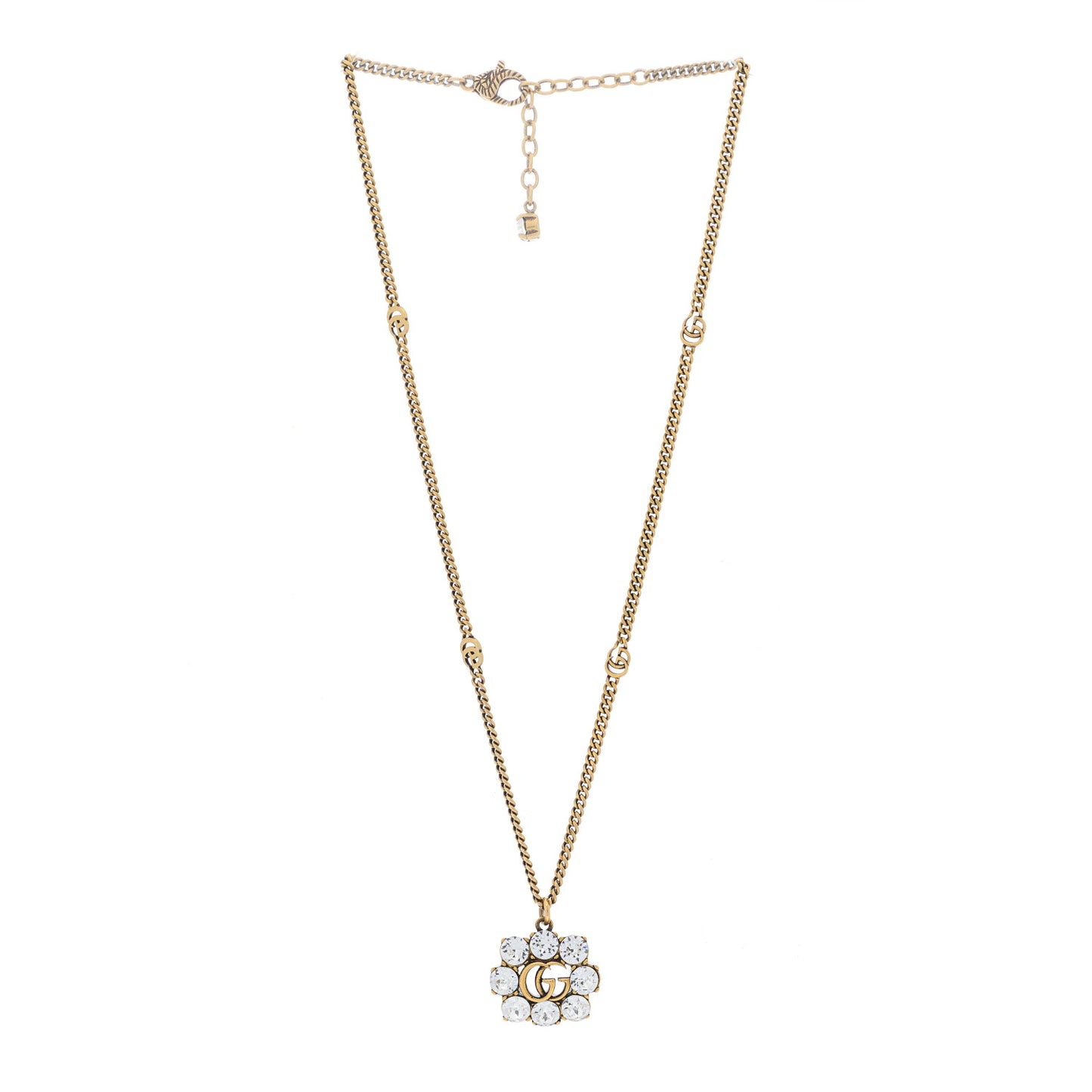 Crystal Embellished Double G Necklace Aged Gold