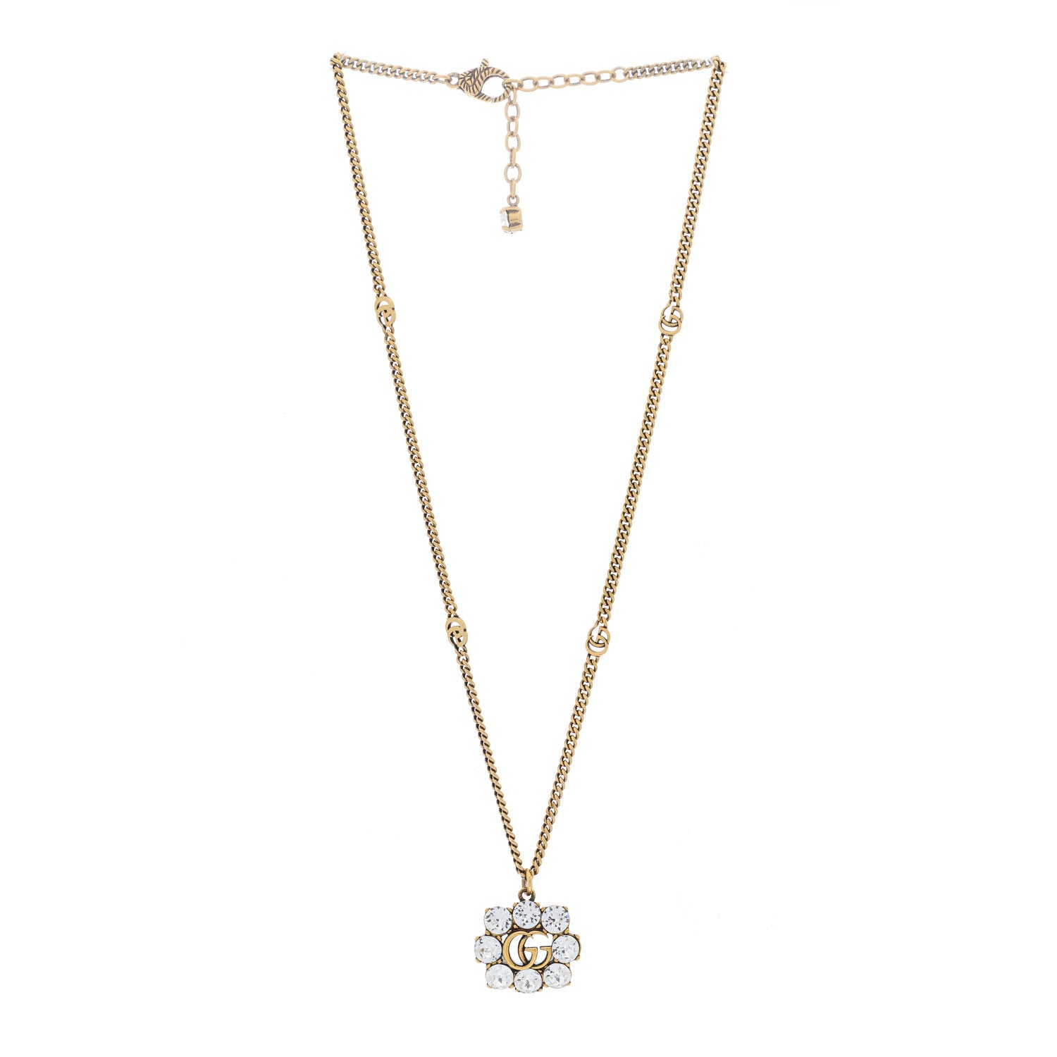 Gucci Crystal Embellished Double G Necklace Aged Gold 2 of 4