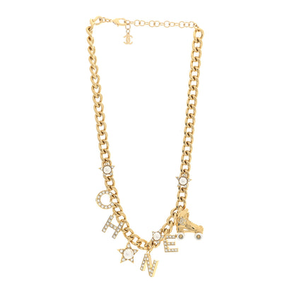 Chanel Crystal Pearl Star Rollerblade Logo Necklace Gold 3 of 4