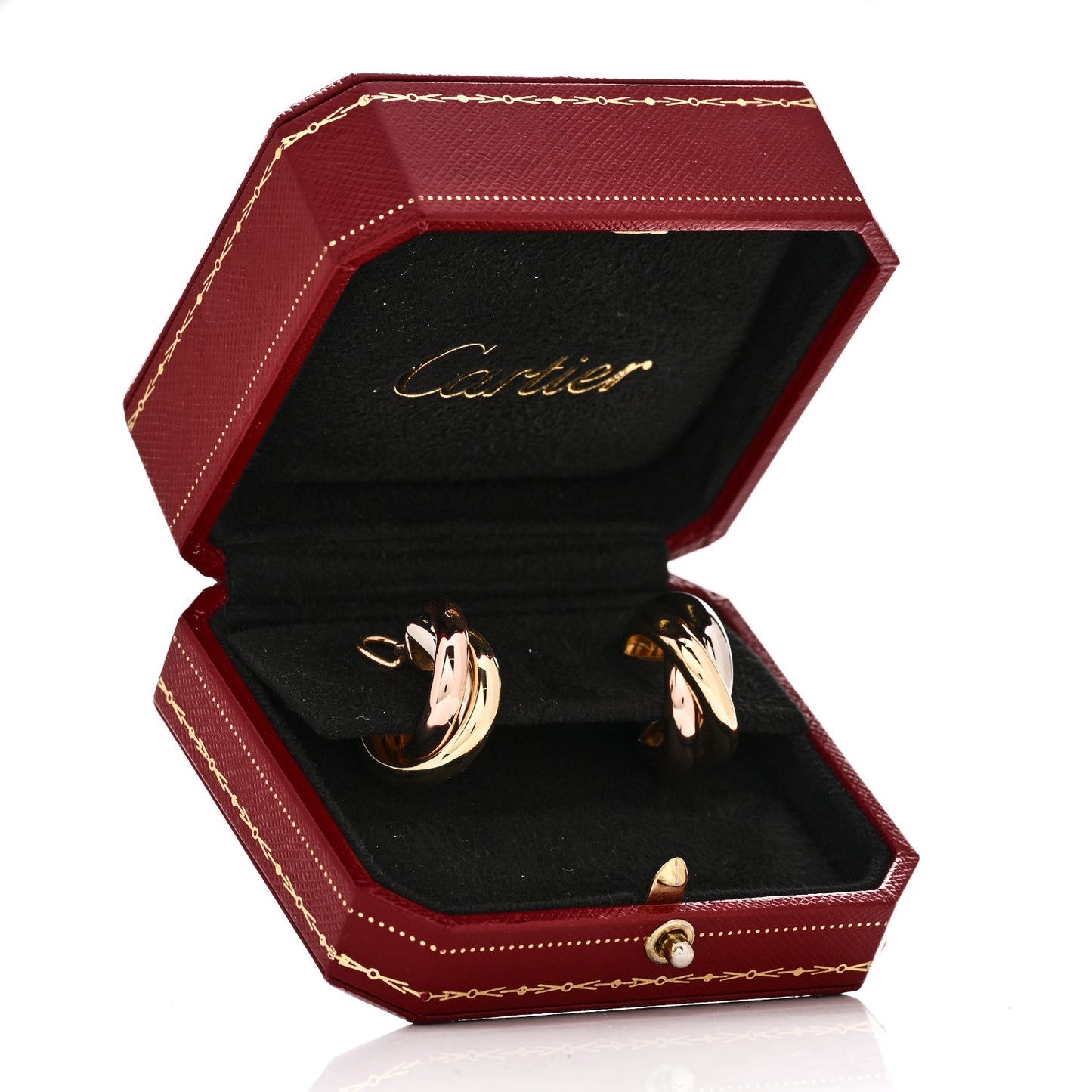 18K Pink Yellow White Gold Trinity Clip-On Hoop Earrings