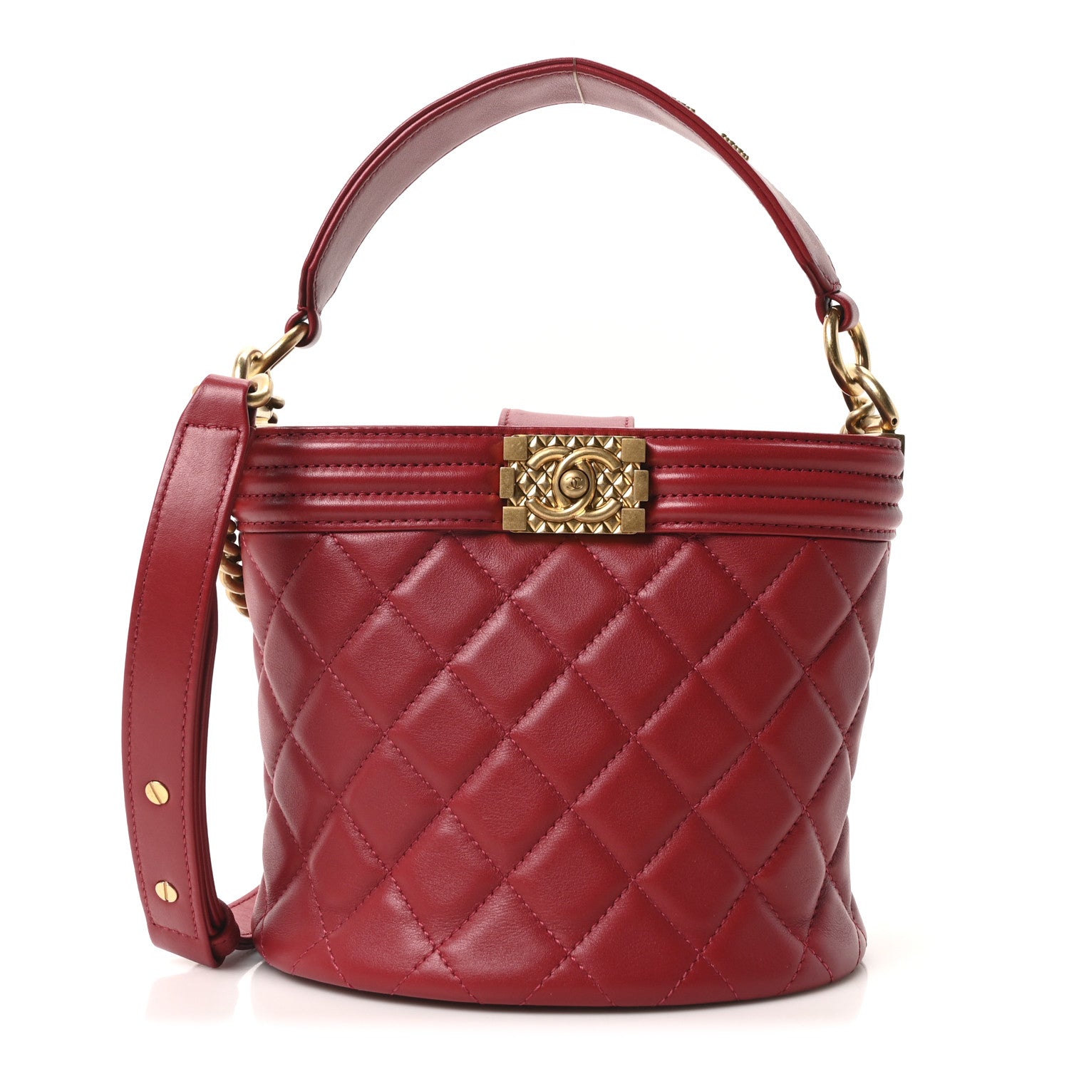 Chanel Calfskin Quilted Boy Bucket Bag Red 1 of 10