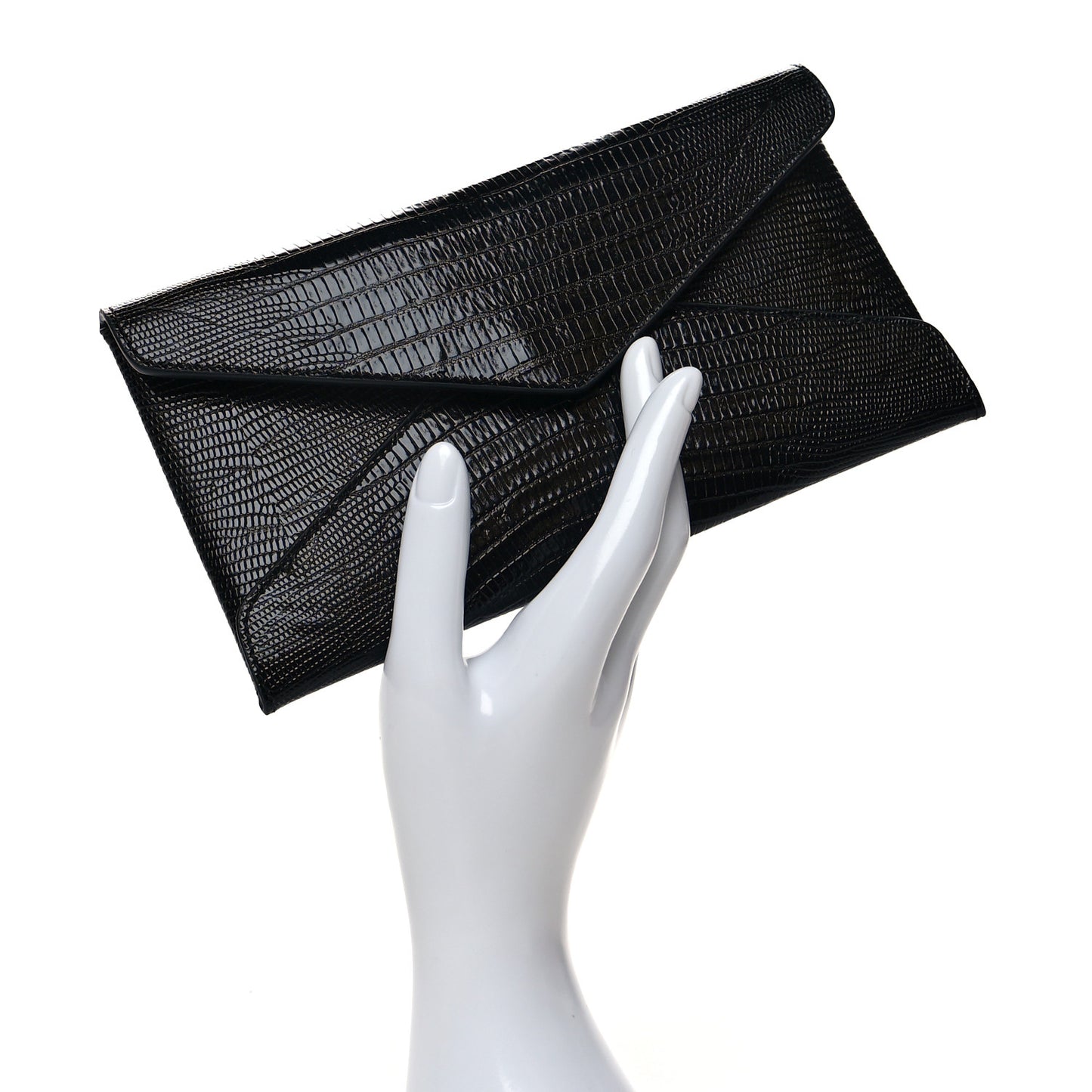 Calfskin Lizard Embossed Paloma Monogram Clutch Black