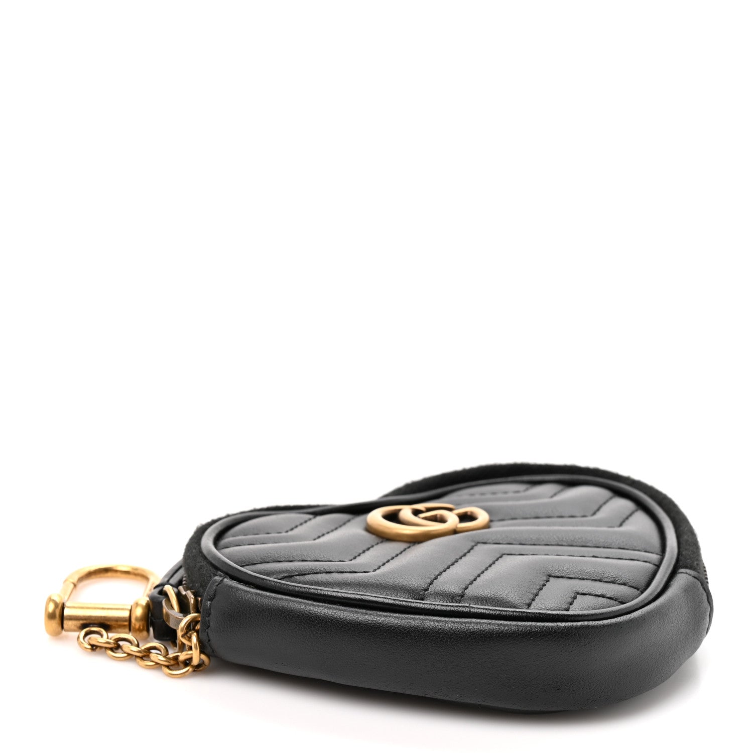 Gucci Calfskin Matelasse Chevron GG Marmont Heart Coin Purse Black 4 of 8