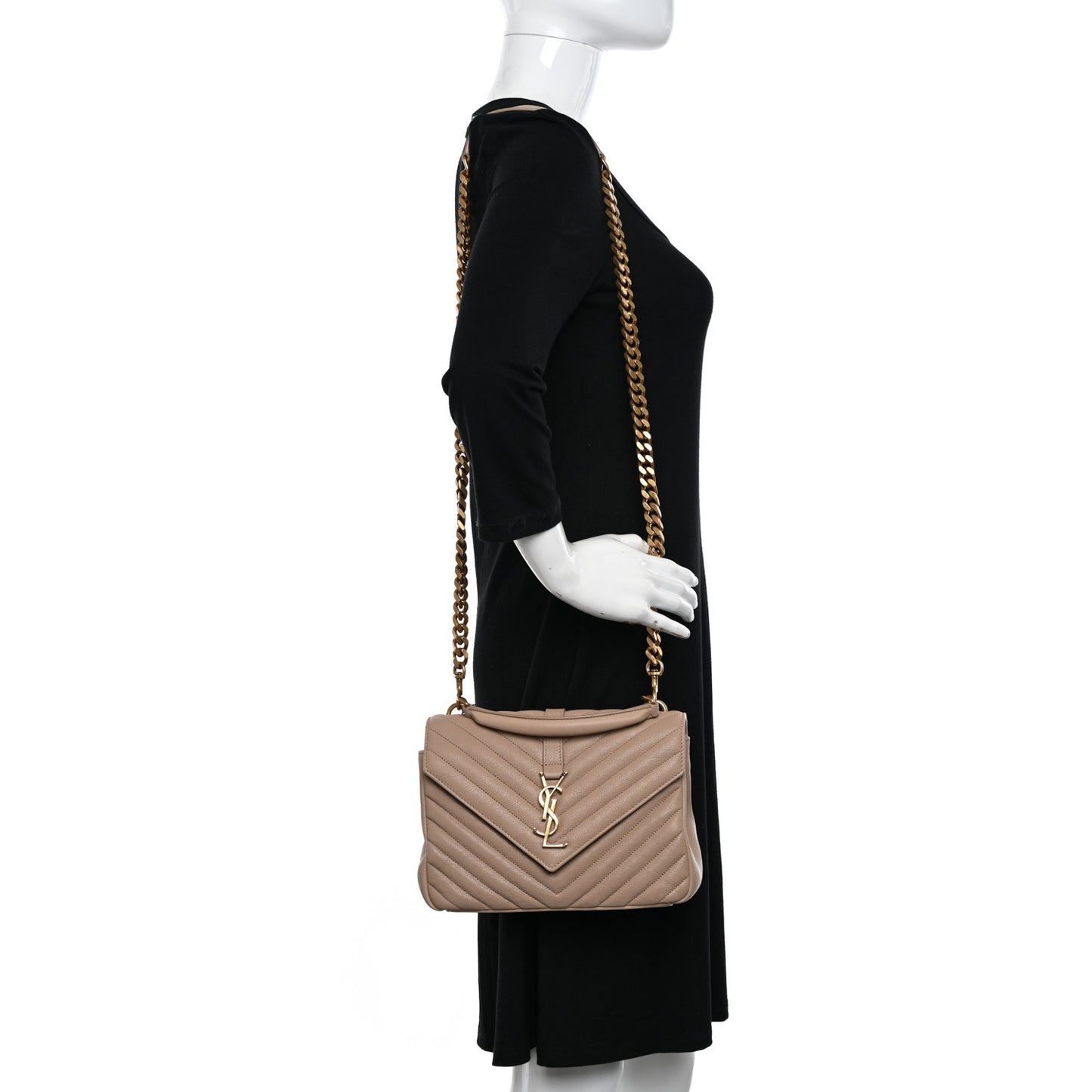 Sheepskin Matelasse Chevron Monogram Medium College Bag Dark Beige