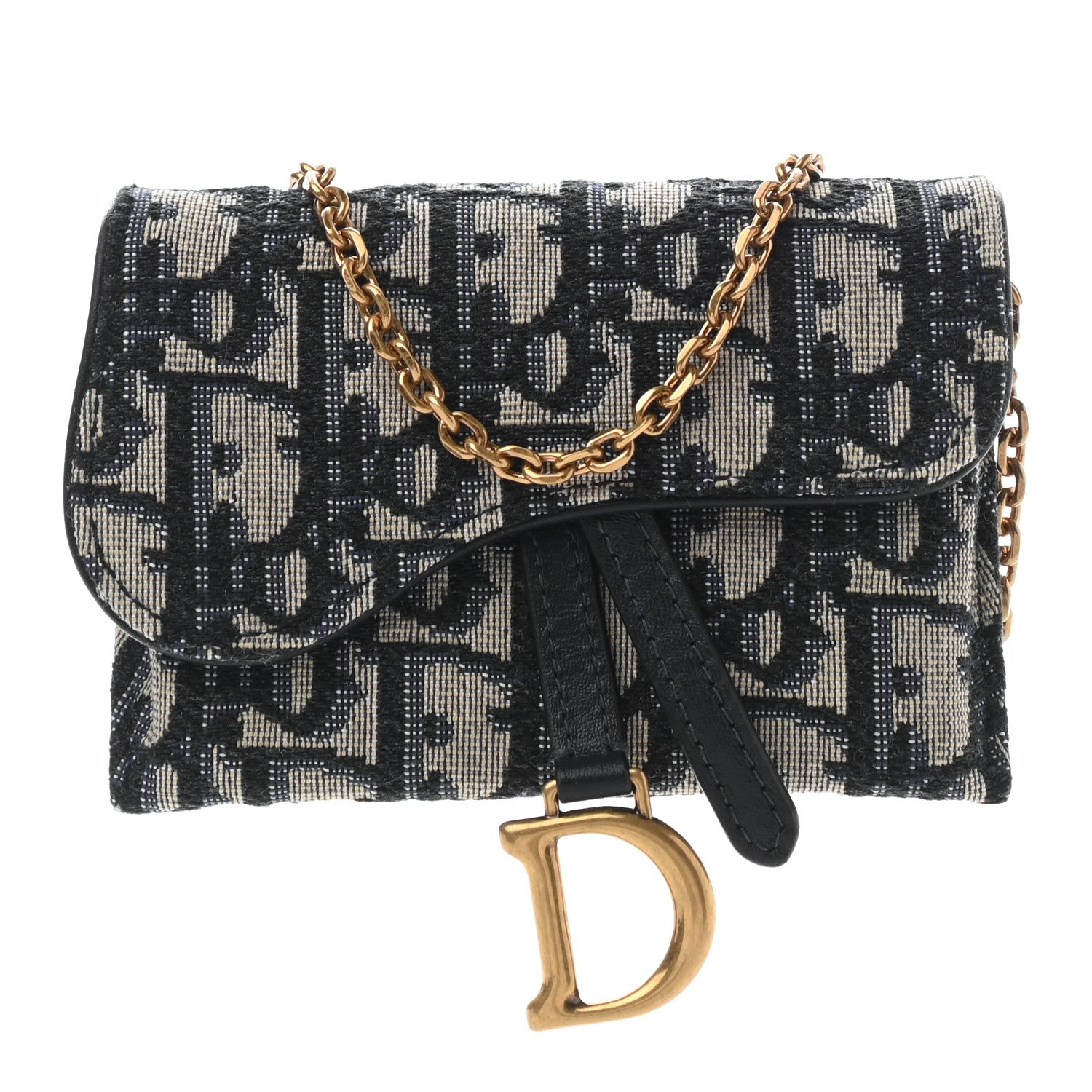 Christian Dior Oblique Nano Saddle Chain Pouch Blue 1 of 10