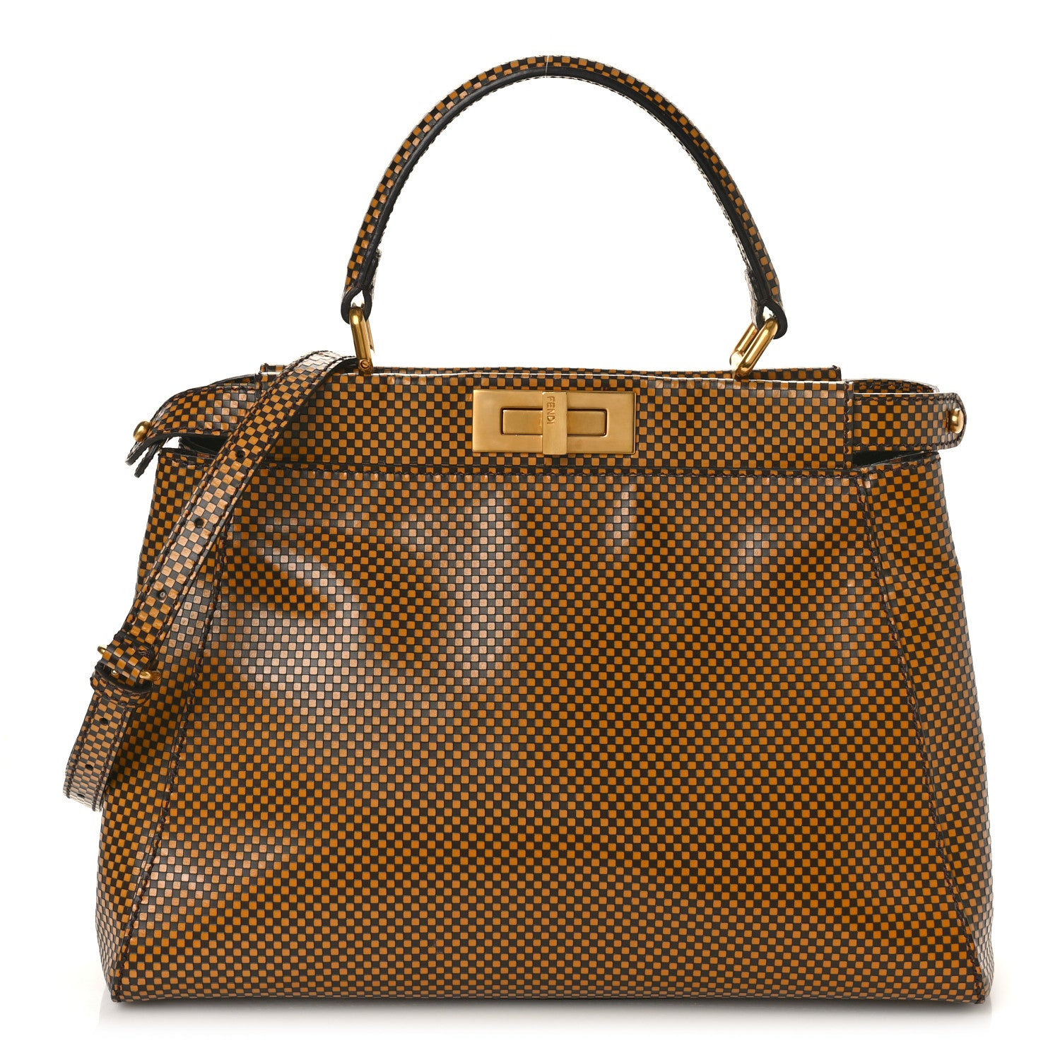 Fendi Pequin Checkered Medium Peekaboo Iconic Satchel Dark Brown 1 of 9