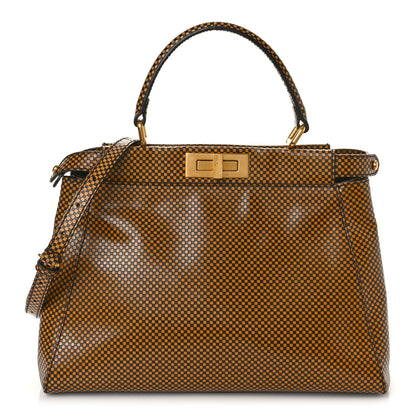 Fendi Pequin Checkered Medium Peekaboo Iconic Satchel Dark Brown 1 of 9