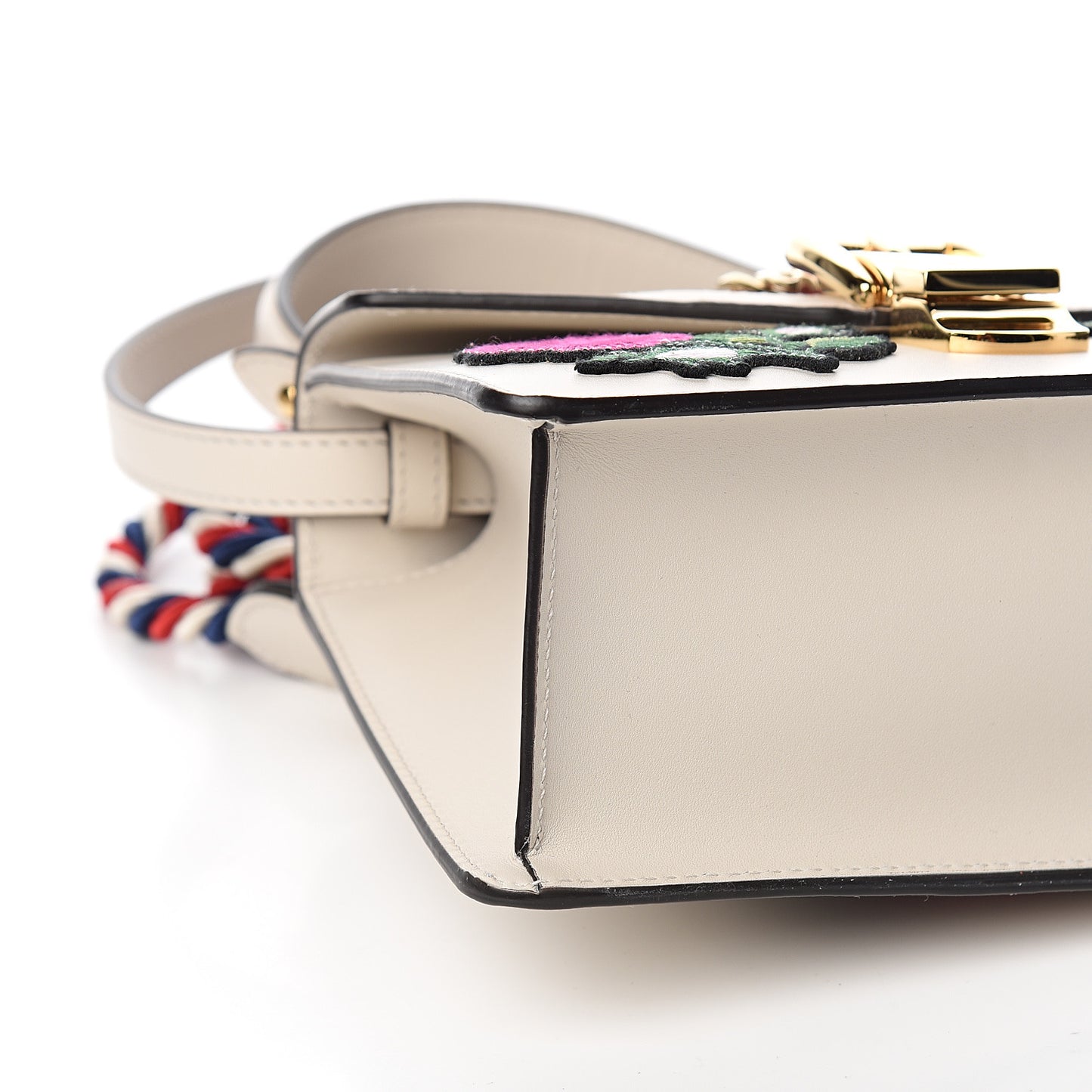 Calfskin Embroidered Mini Sylvie Top Handle Bag White