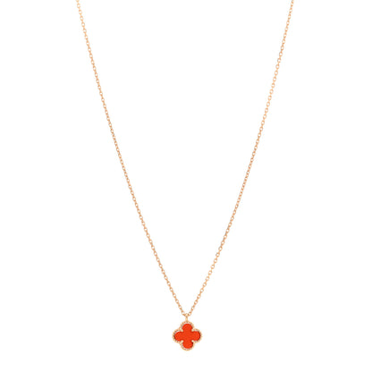 Van Cleef & Arpels 18K Rose Gold Carnelian Sweet Alhambra Pendant Necklace 1 of 6