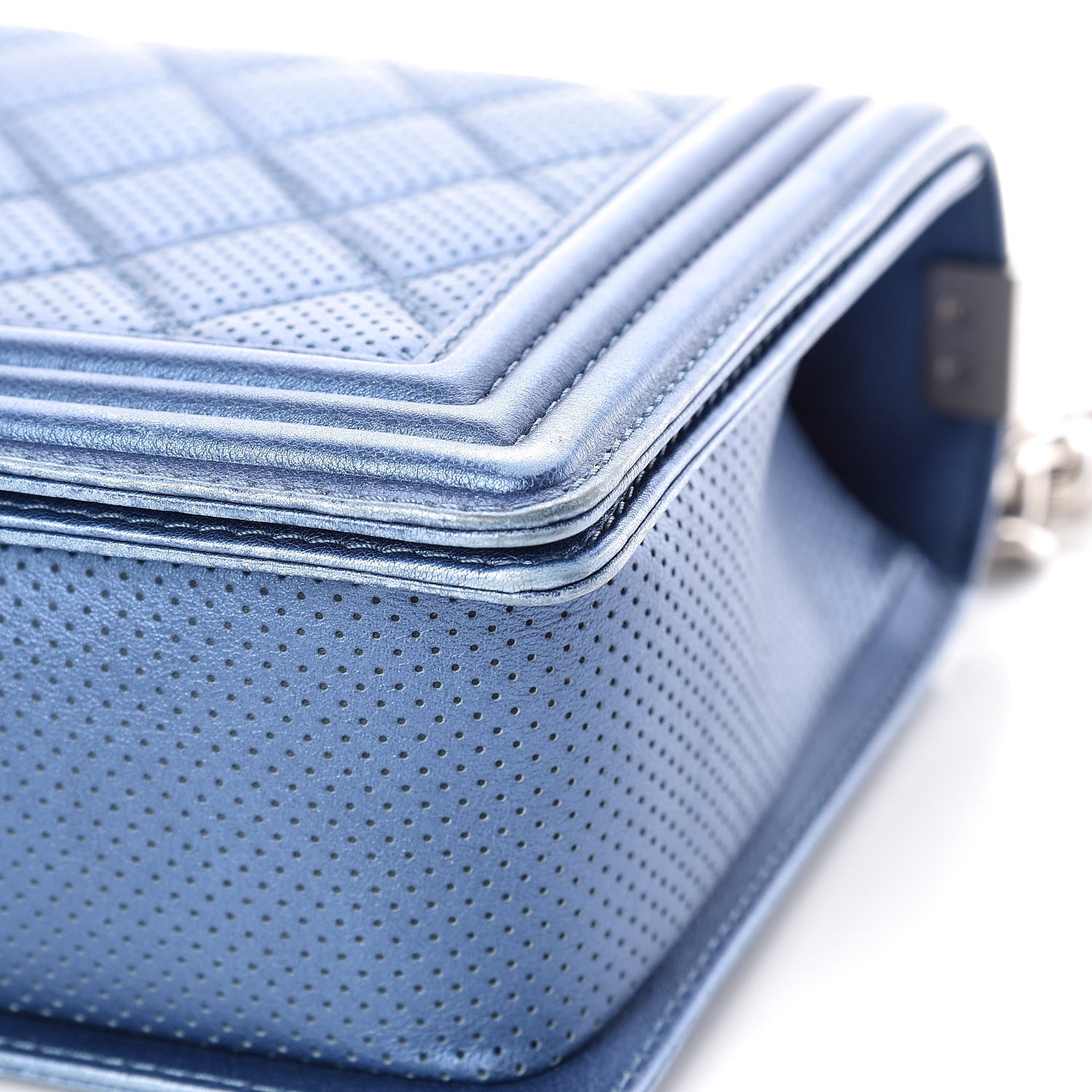 Chanel Metallic Lambskin Perforated New Medium Boy Flap Blue 15 of 20