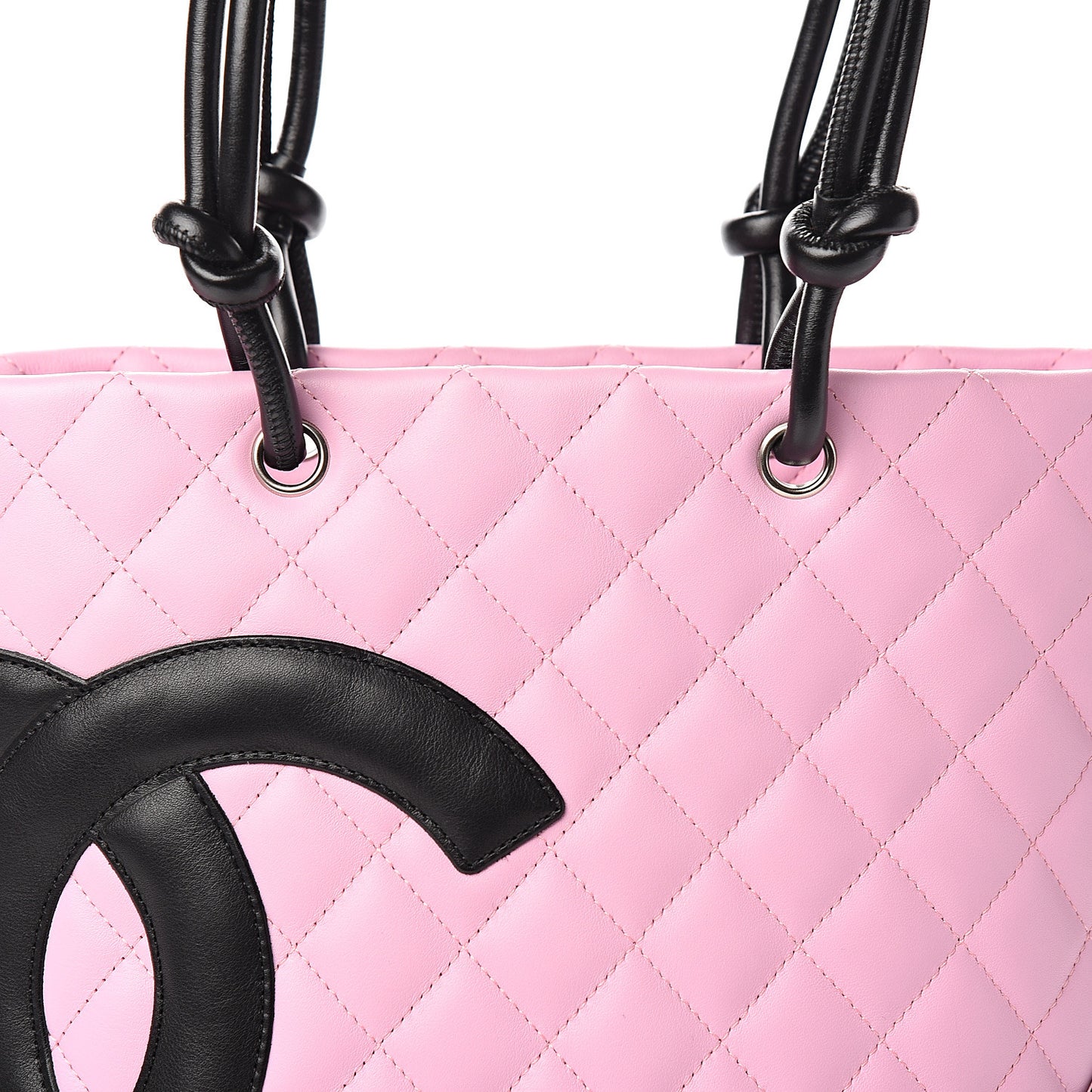 Calfskin Quilted Medium Cambon Tote Pink Black