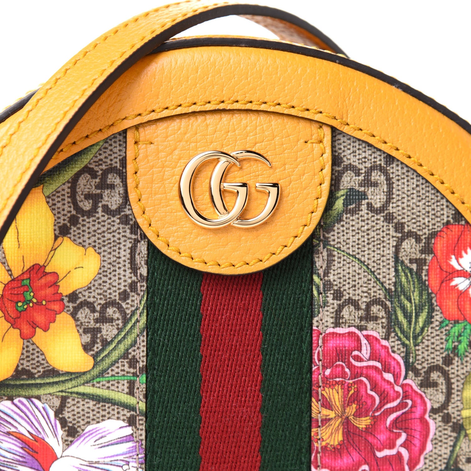 Gucci GG Supreme Monogram Flora Web Mini Ophidia Round Shoulder Bag Beige Multicolor Crop 9 of 11