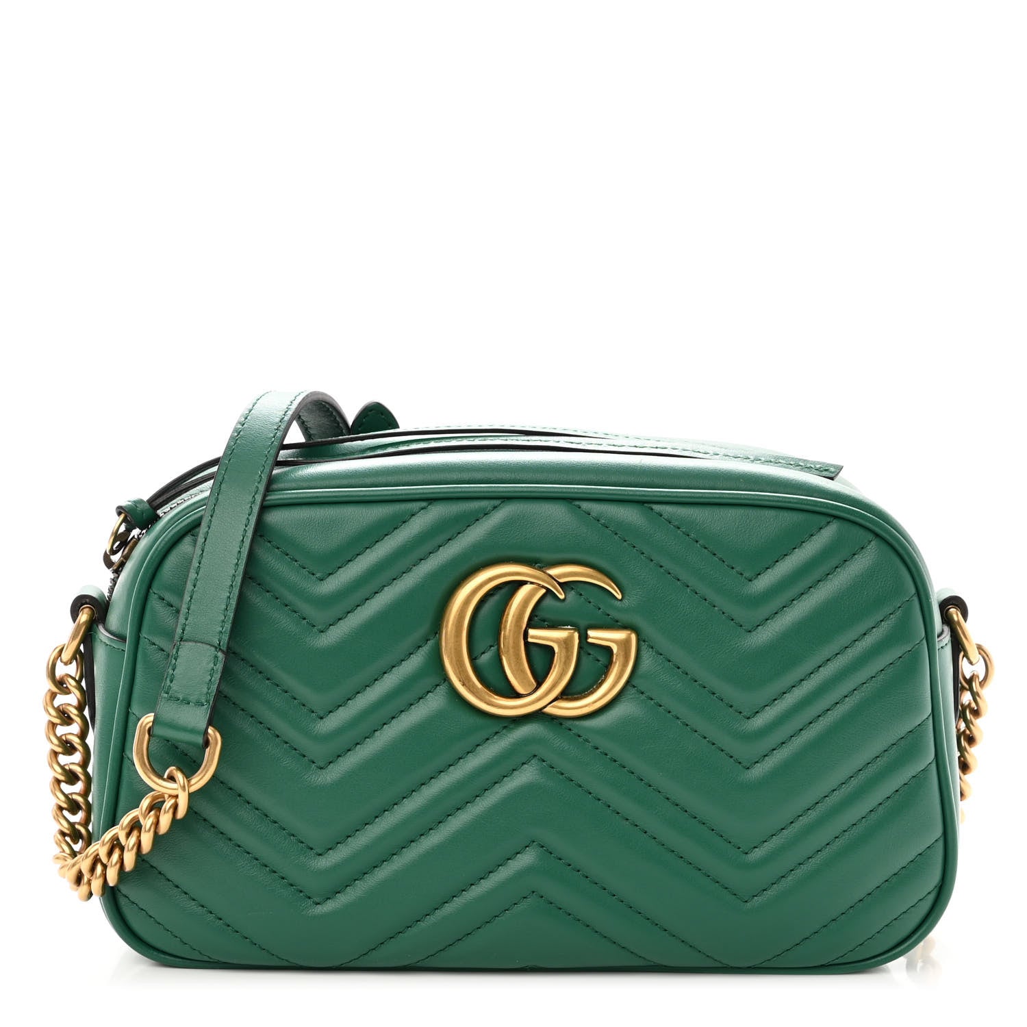 Gucci Calfskin Matelasse Small GG Marmont Chain Shoulder Bag Emerald Green 1 of 10
