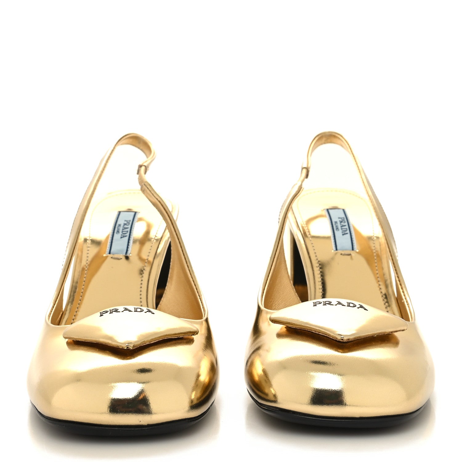 Prada Metallic Patent Triangle Logo Slingback Pumps 38 Platino 2 of 8