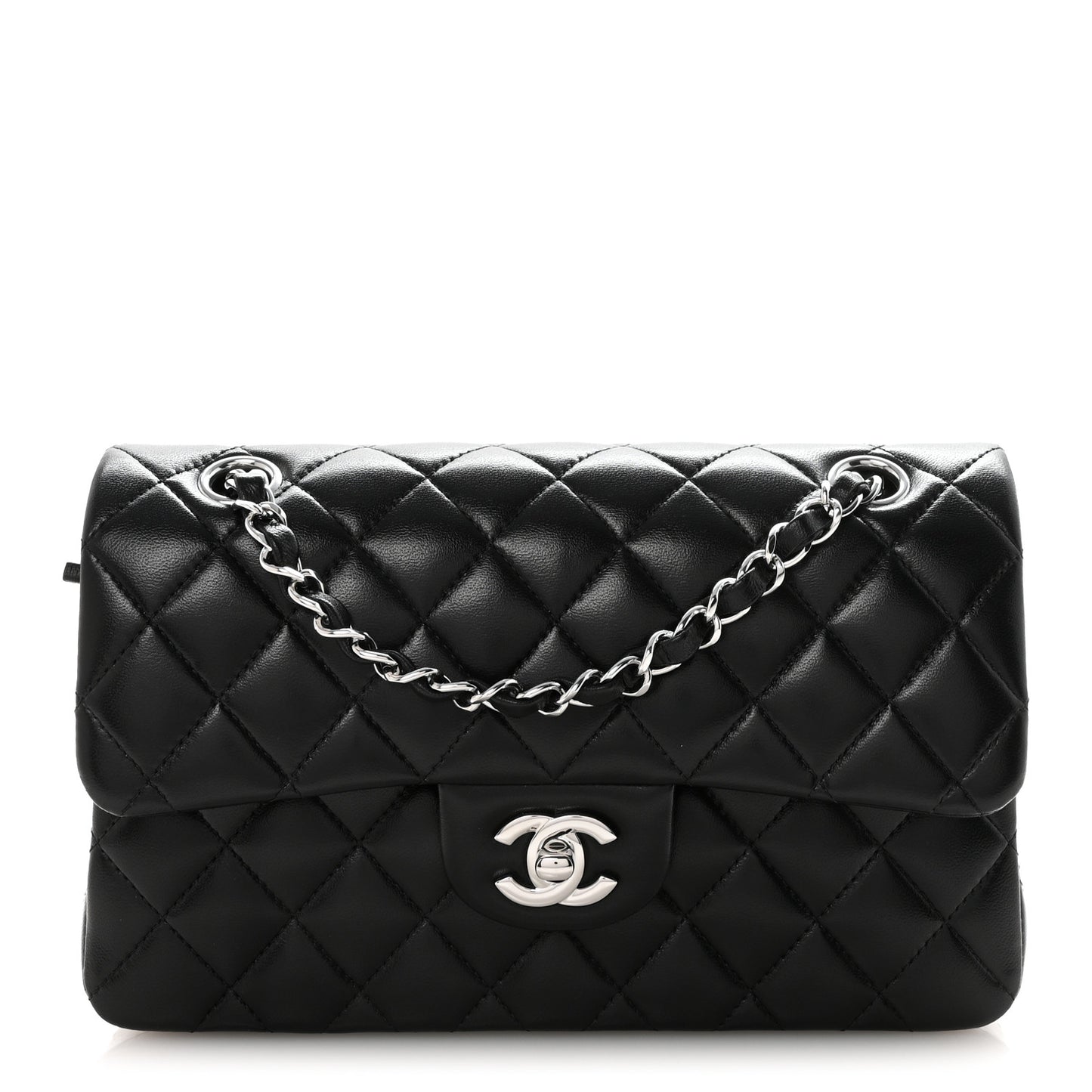 Lambskin Quilted Small Double Flap Black