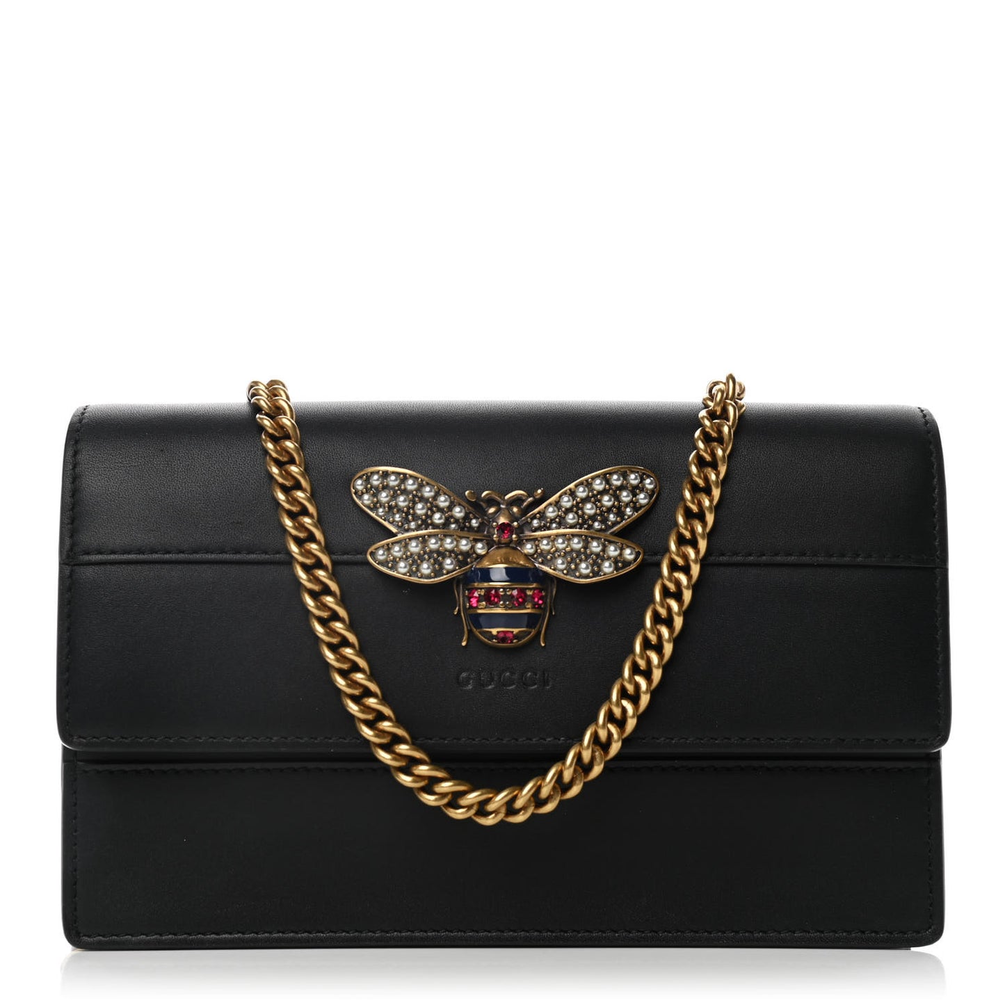 Calfskin Queen Margaret Chain Wallet Black