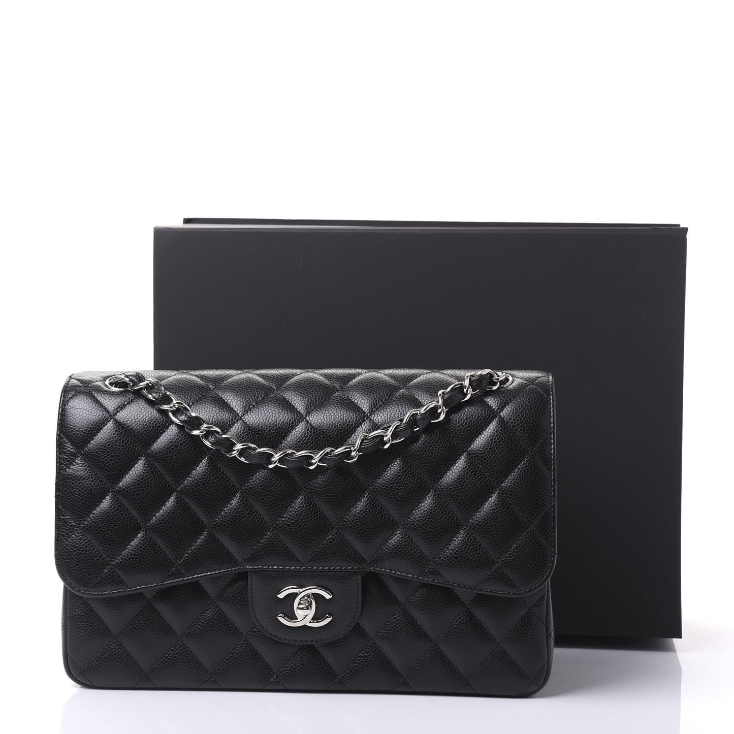 Caviar Quilted Jumbo Double Flap Black