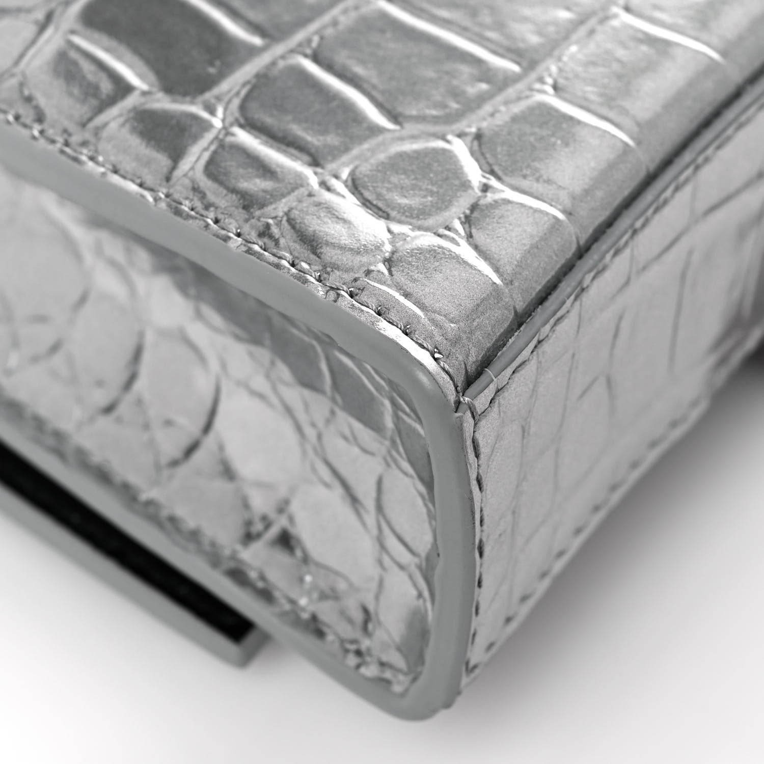 Balenciaga Metallic Calfskin Crocodile Embossed Hourglass Chain Bag Silver 10 of 13