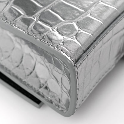 Balenciaga Metallic Calfskin Crocodile Embossed Hourglass Chain Bag Silver 10 of 13