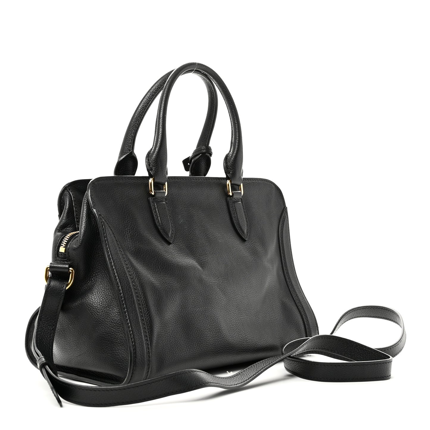 Pebbled Calfskin Small Skull Padlock Zip Around Tote Black