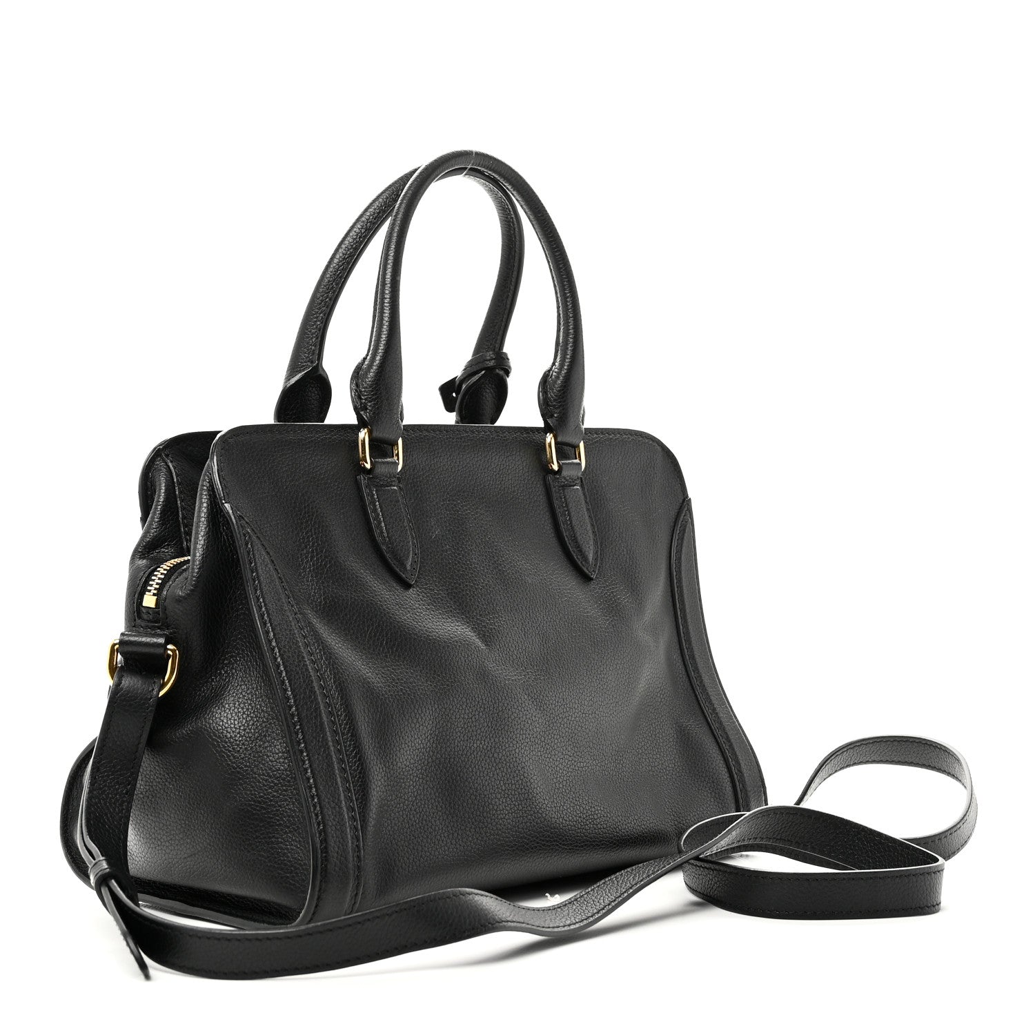 Alexander McQueen Pebbled Calfskin Small Skull Padlock Zip Around Tote Black 3 of 10