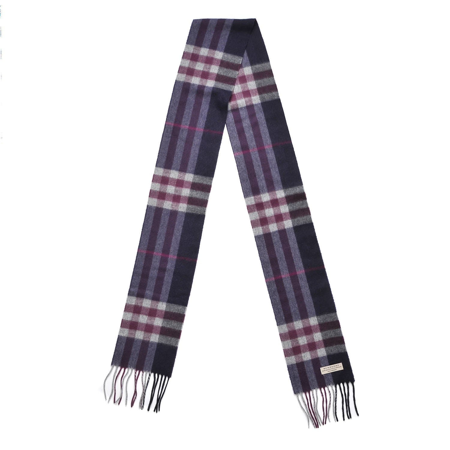 Burberry Cashmere Giant Check Fringe Scarf Purple 3 of 6