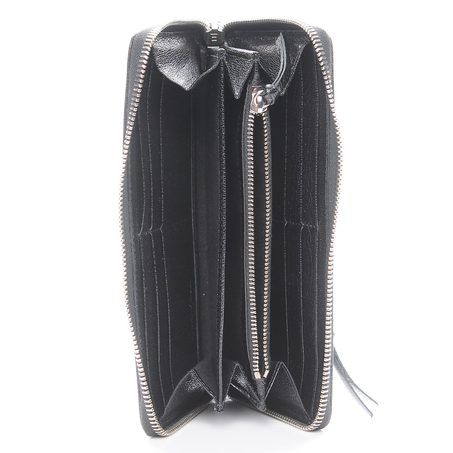 Balenciaga Chevre Silver Metallic Edge Hardware Zip Around Wallet Black 5 of 8