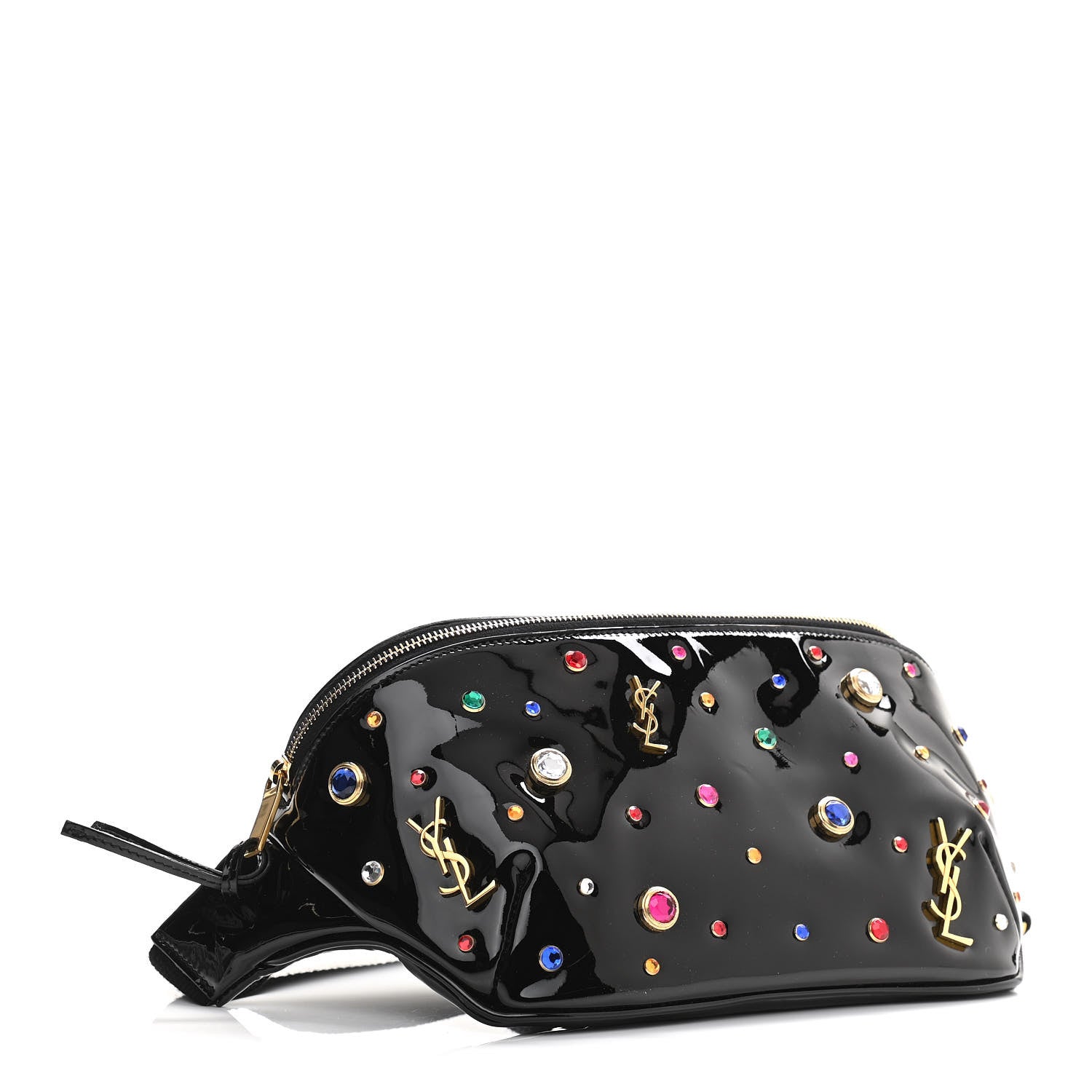 Saint Laurent Patent Calfskin Crystal Embellished Monogram Belt Bag Black 4 of 10