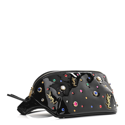 Saint Laurent Patent Calfskin Crystal Embellished Monogram Belt Bag Black 4 of 10