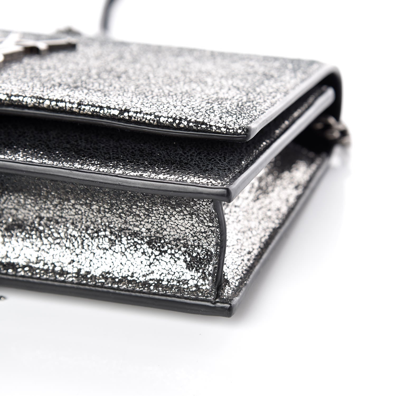 Saint Laurent Metallic Suede Star 3D Monogram Tassel Chain Wallet Acciaio Black 6 of 9