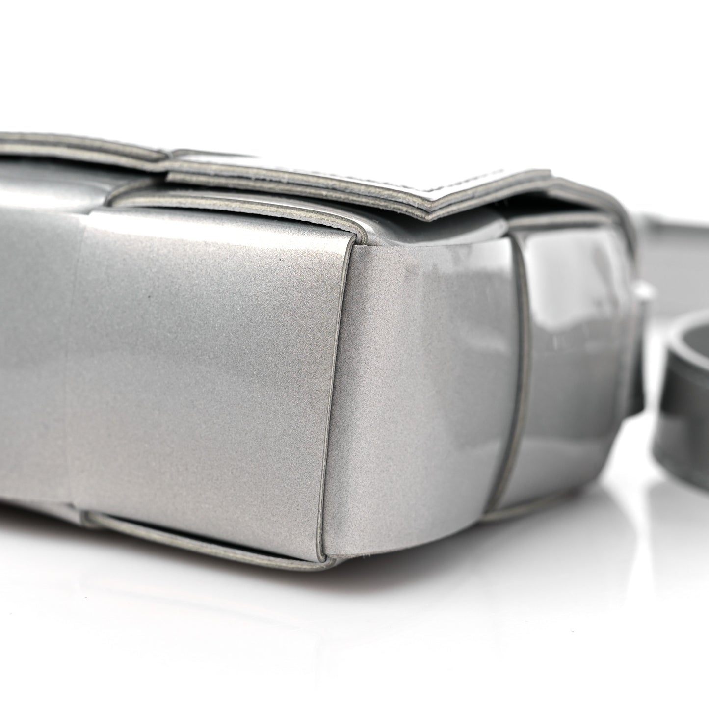 Metallic Patent Calfskin Maxi Intrecciato Extra Mini Cassette Crossbody Bag Silver