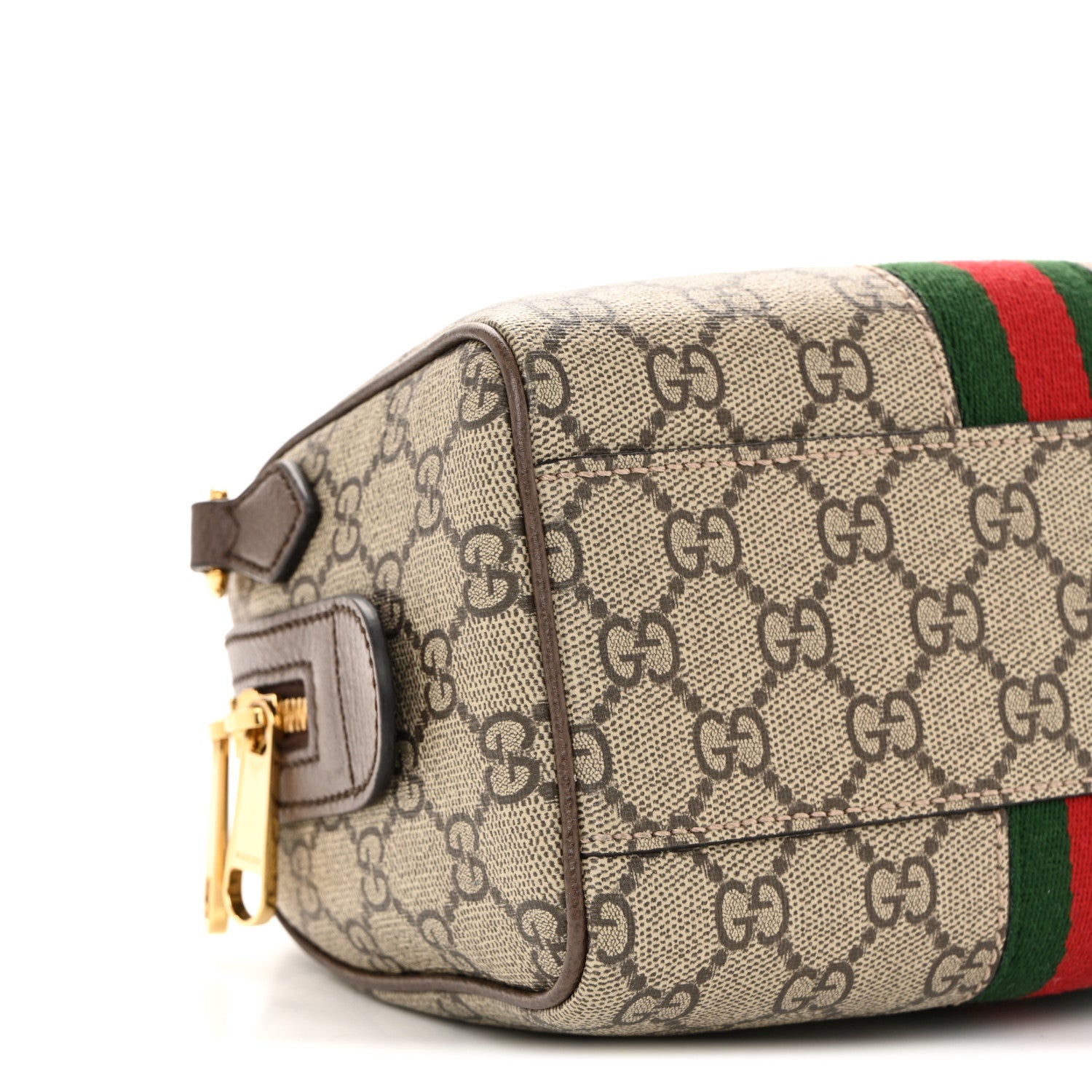 Gucci GG Supreme Monogram Textured Dollar Calfskin Web Mini Ophidia Top Handle Bag Beige Ebony New Acero 9 of 12