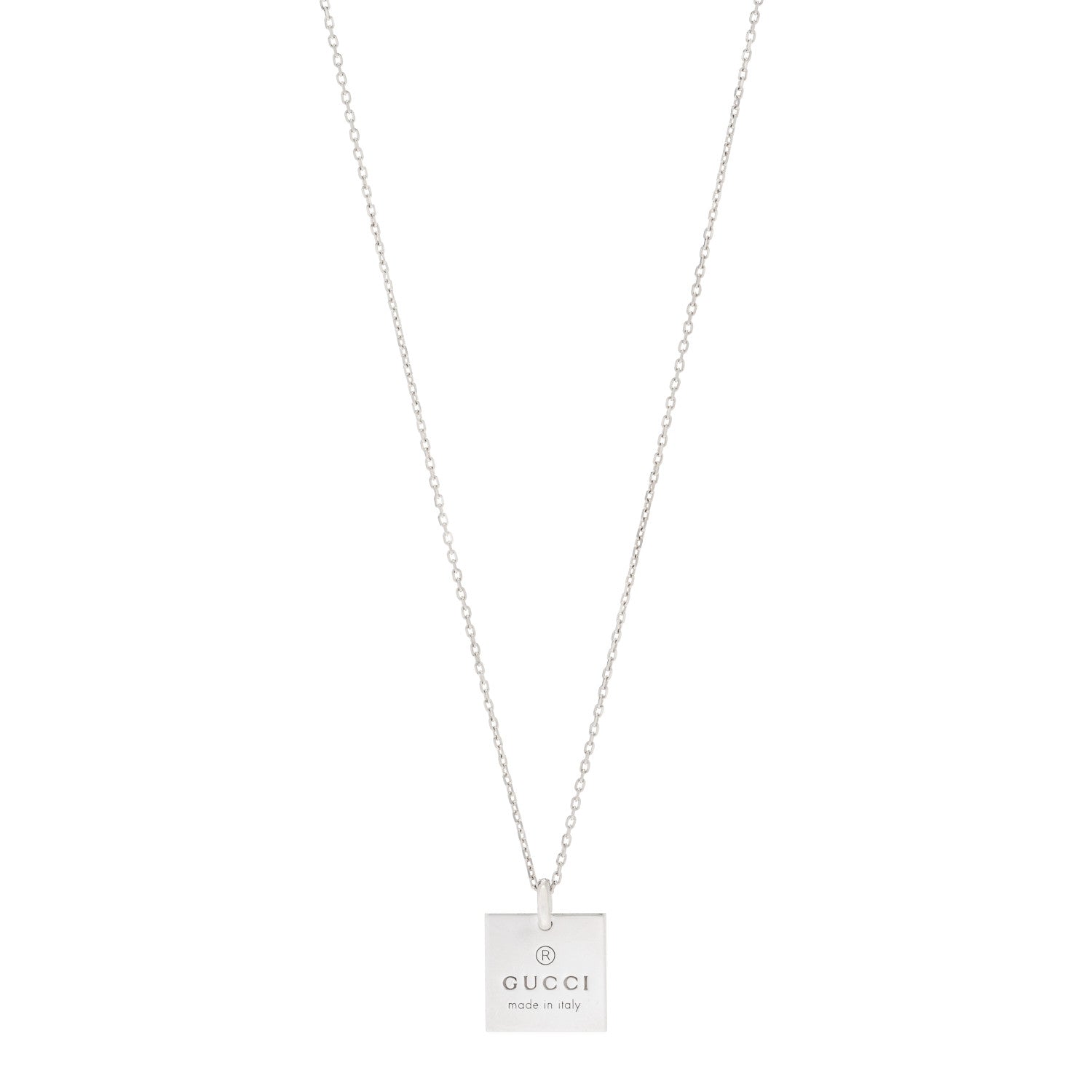 Gucci Sterling Silver Trademark Logo Square Pendant Necklace 1 of 4