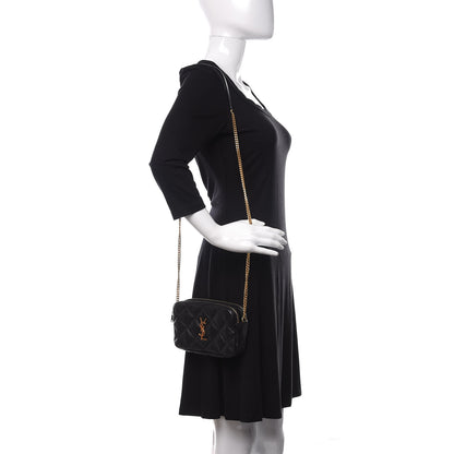 Saint Laurent Grained Lambskin Quilted Mini Becky Double Zip Bag Black 2 of 12