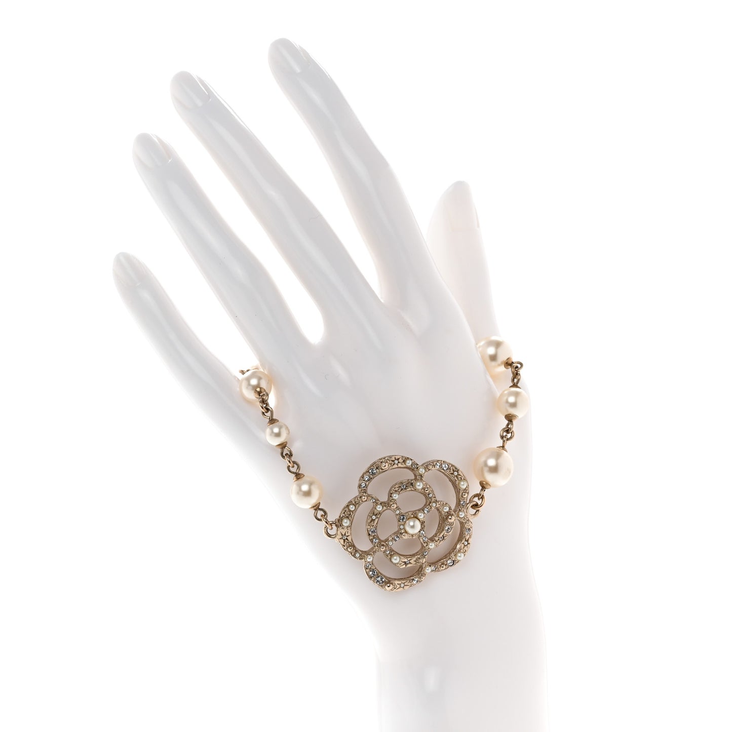 Swarovski Crystal Pearl Camellia CC Bracelet Gold
